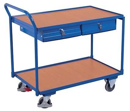 VARIOfit Tischwagen mit 2 Ladeflächen und 2 Schubladen 1125 x 625 mm